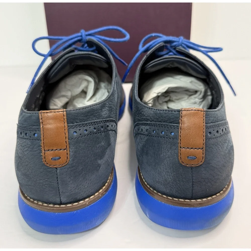 Johnston & Murphy EATON Plain Toe Men Shoes 13M Navy Blue Nubuck Leather 59-3849